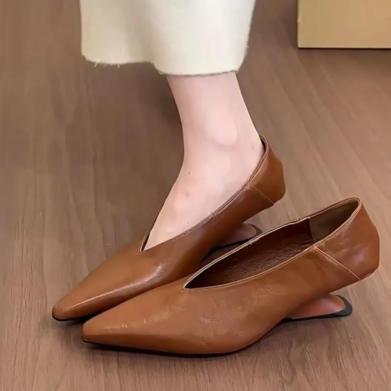 

French Wedge Pointed Toe Single Shoes Women's Shallow Slip-on High Heels Temperament Simple Commuting