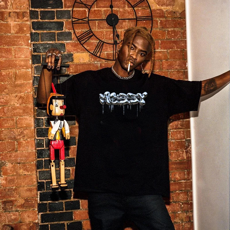 

76th Human Letter Printed Round-neck Short-sleeved Basic Versatile Streetwear T-shirt for Men and Women Summer 2025 New In