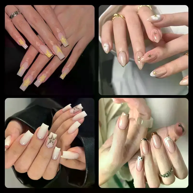 216 Uds. De puntas de uñas postizas sin costuras, cubierta completa transparente, punta de uña medio mate, ataúd largo, uñas artificiales de almendra