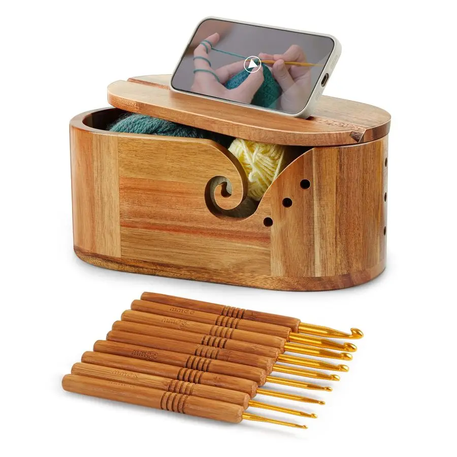 

Чаша для пряжи, подставка для вязания крючком с 9 крючками, чаша для хранения пряжи, подарок для вязальщиц, большая чаша для пряжи