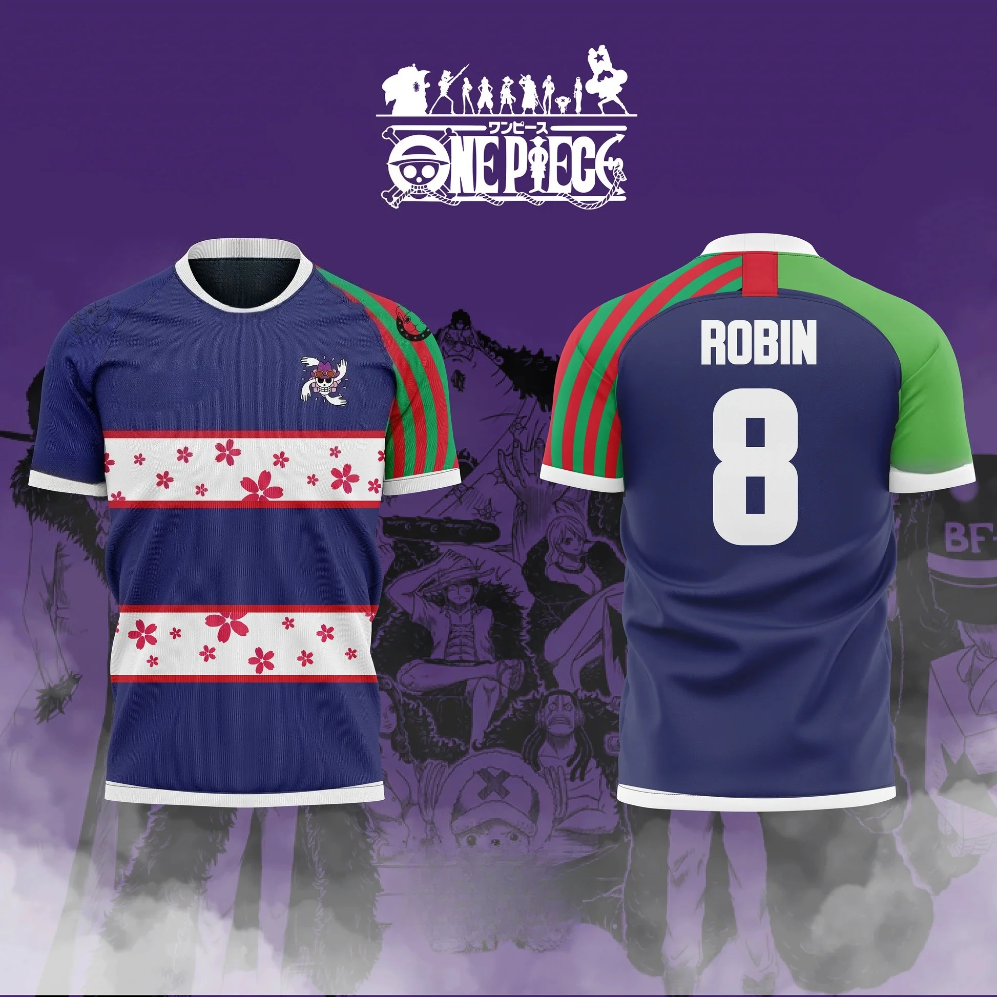 2026 One Piece Anime NICO ROBIN NO.8 3D Print Football Jersey for Men's Tshirt Summer Sports Shirt Casual Tees Kids/Adult Y2k