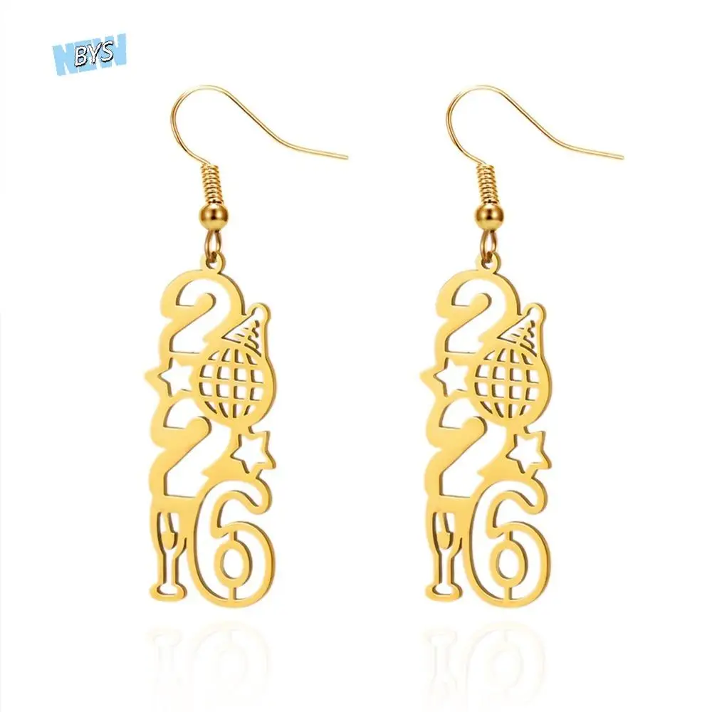 

Gold Color New Year Number Earring Stainless Steel Rust-proof 2026 Drop Earring Versatile Minimalist Ear Pendant