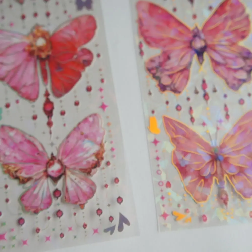 3 Sheets Gold Butterfly Pendant Made of Gemstones PVC Sticker Gift Tag Birthday Wedding Gift Decoration Scrapbooking DIY Sticker