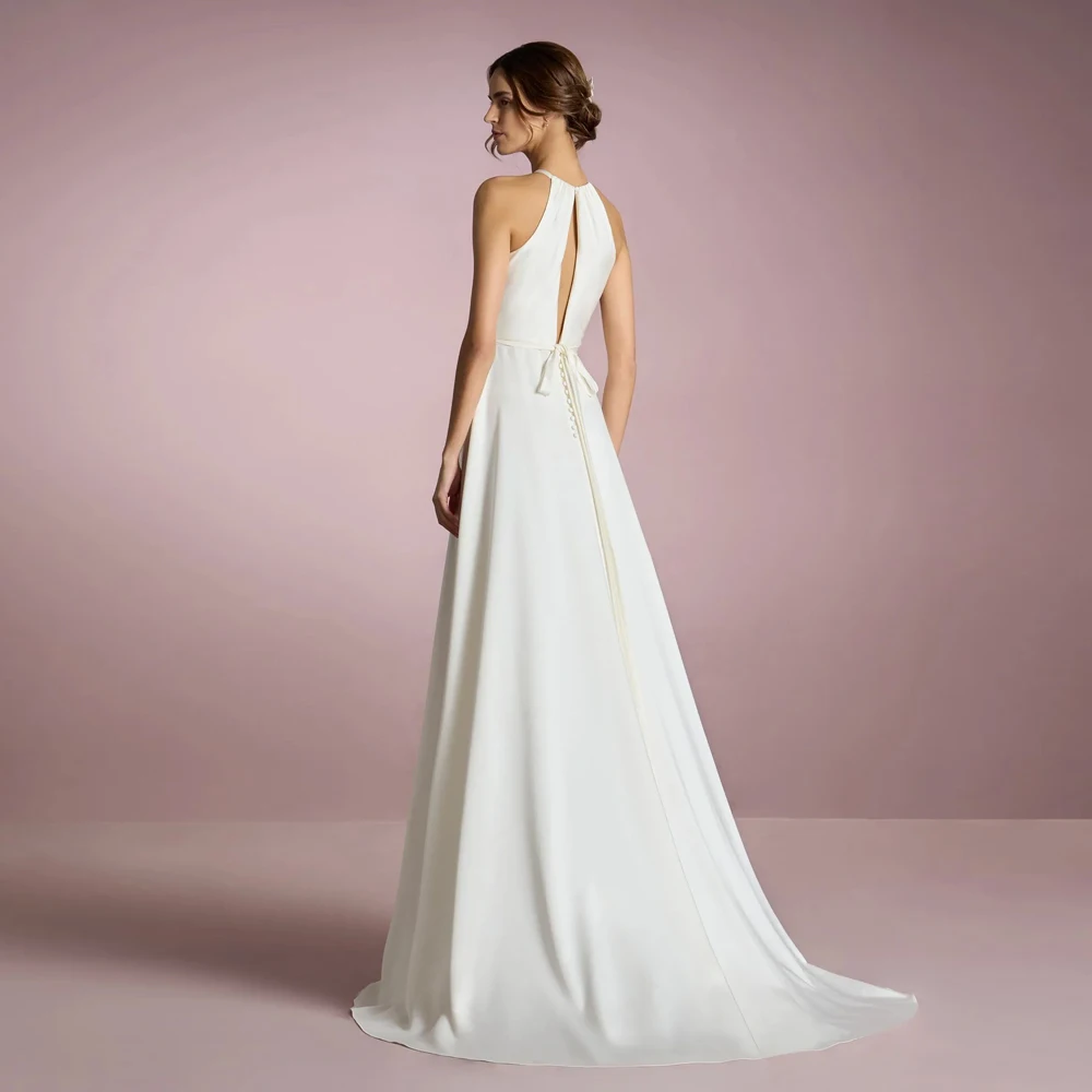 Classic Halter Neck Wedding Dresses Sleeveless Bridal Grown Button Back Customized Straps Floor Length A Line Vestidos De Novia