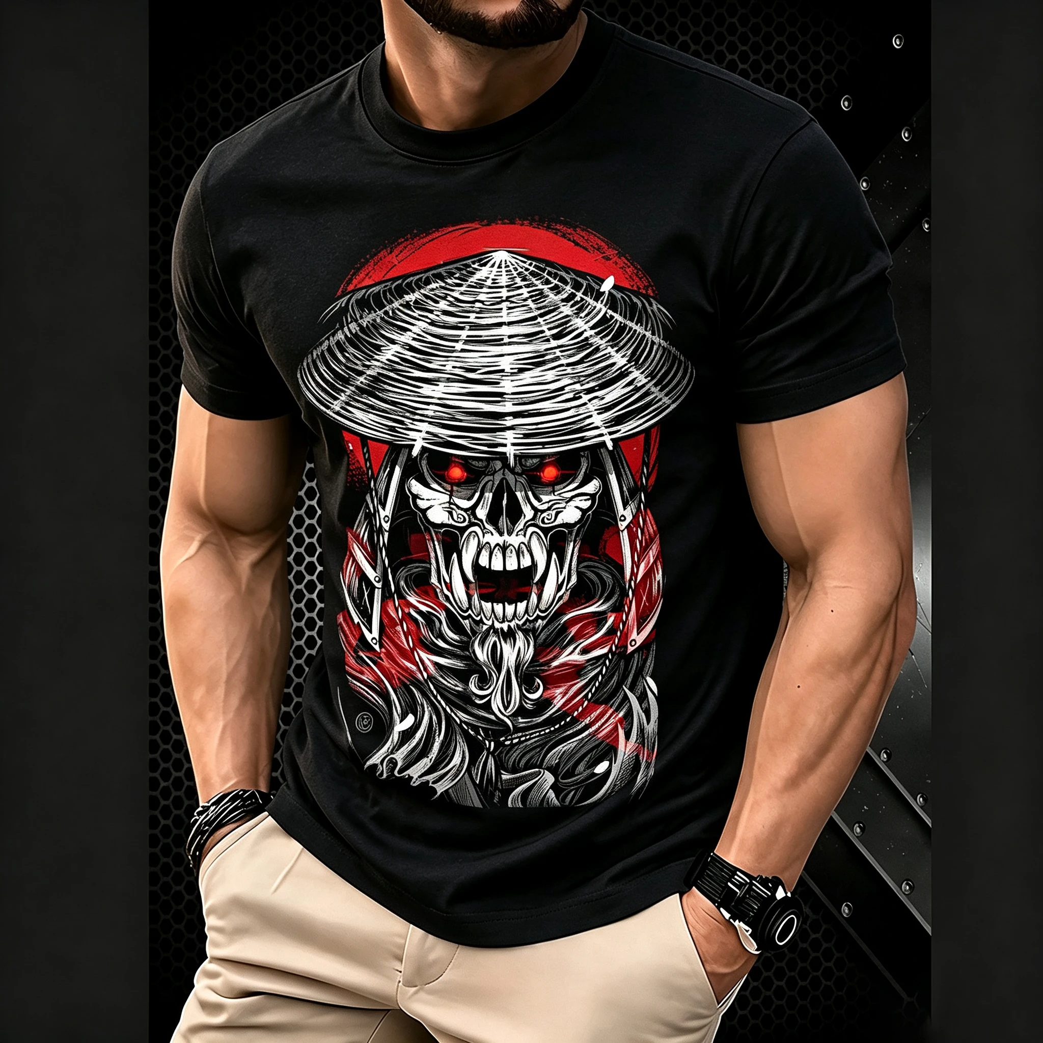 Samurai Oni Mask Men Woman Plain T Shirt Pattern Print Comfortable Soft Breathable Suitable Wear Super Flattering To The Figure