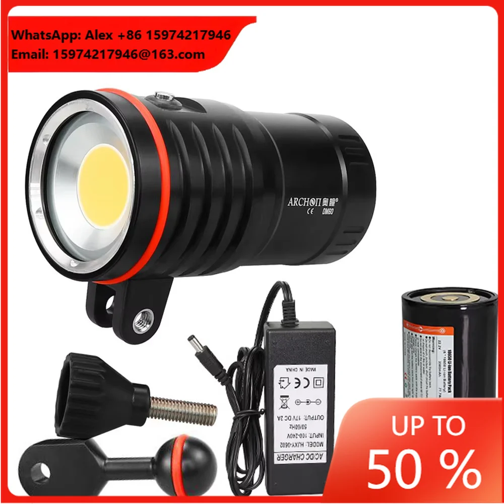 12000LM COB Rechargeable Diving Light IP68 100m Waterproof Video Photography Search & Rescue Battery Pack Diving Video Light 4K