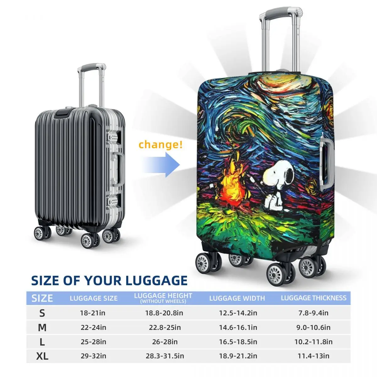 Snoopy Starry Night Pop Art Suitcase Cover Practical Business Protection Luggage Accesories Holiday