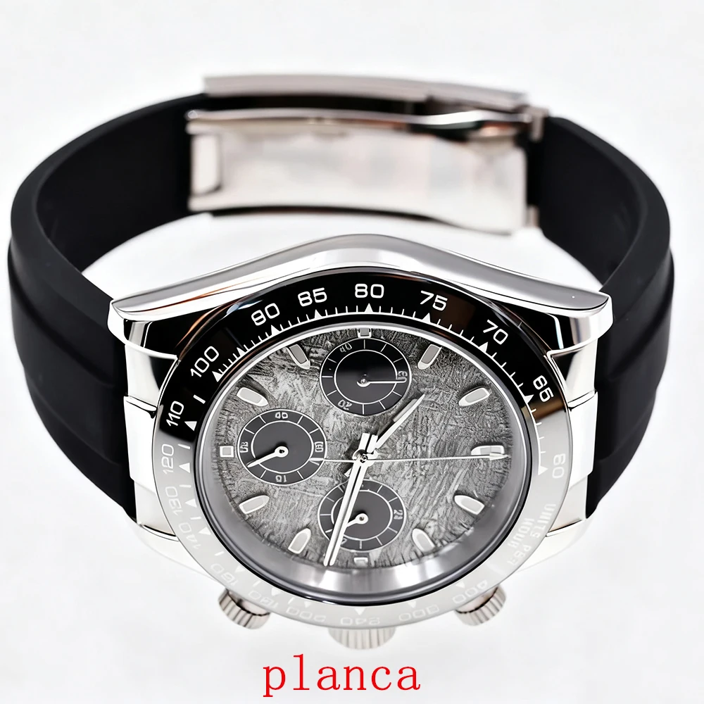 Relógio de quartzo masculino 40mm relógios multifuncionais pulseira de borracha cronógrafo vidro safira relógio masculino