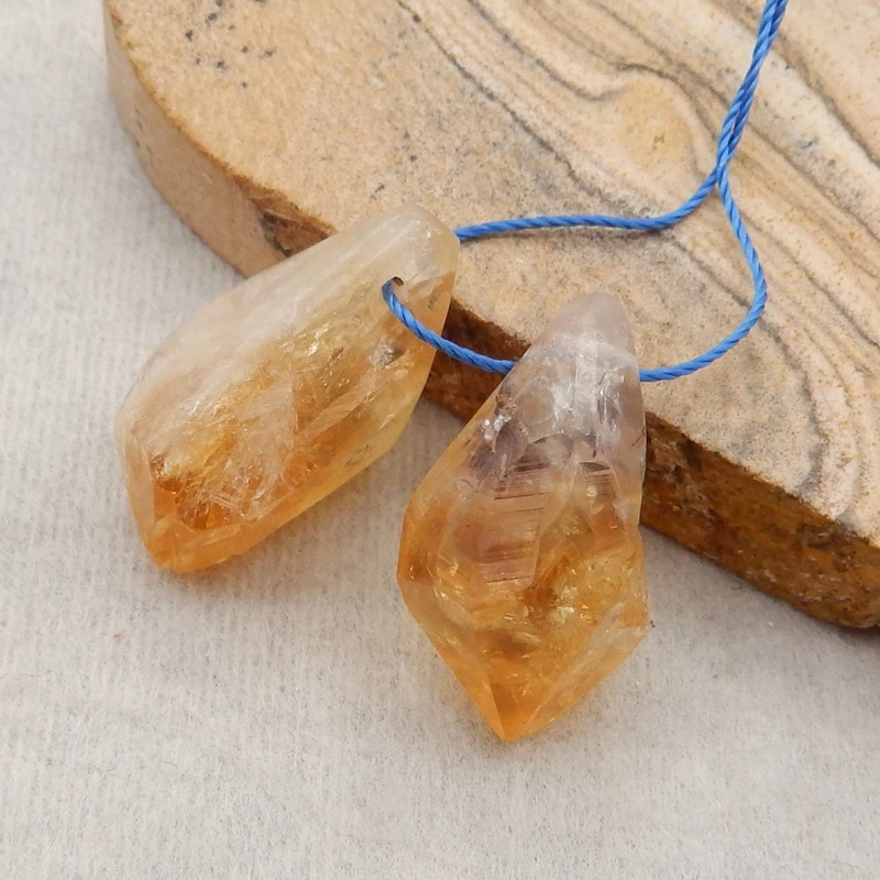 Fashion Handmade Jewelry Semiprecious Stone Natural Citrine Earring Beads Accessories For Women 22x11mm 7g