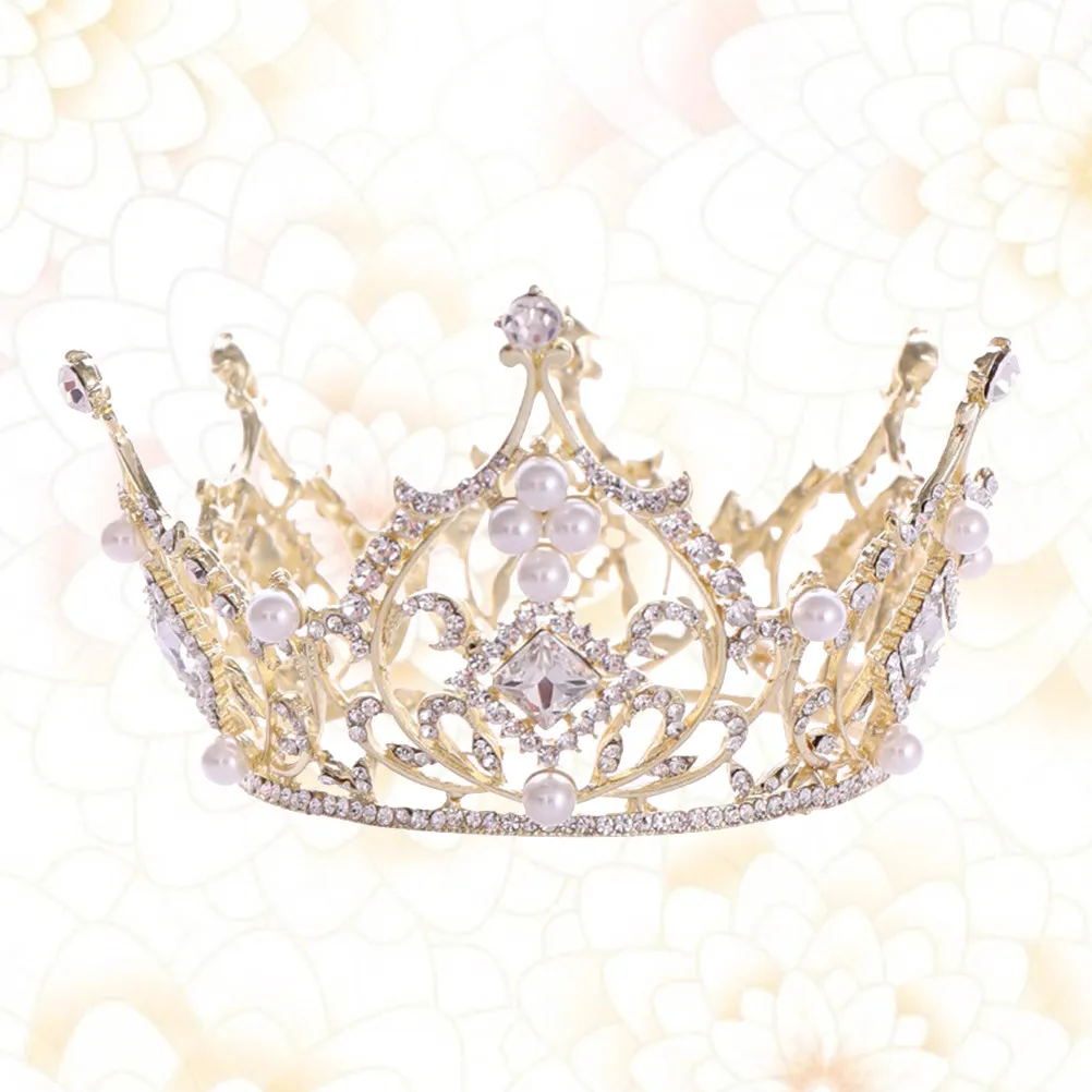 Retro Baroque Crown for Women Elegant Round Luxury Tiara with High Clarity Square Rhinestones Wedding Bridal Headwear Golden