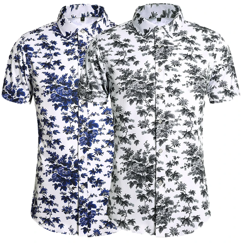 

Summer Men's Fashion Flower Print Shirt Casual Short Sleeve Shirts Plus Size Beach Hawaiian Shirt Male Business Workwear Shirt