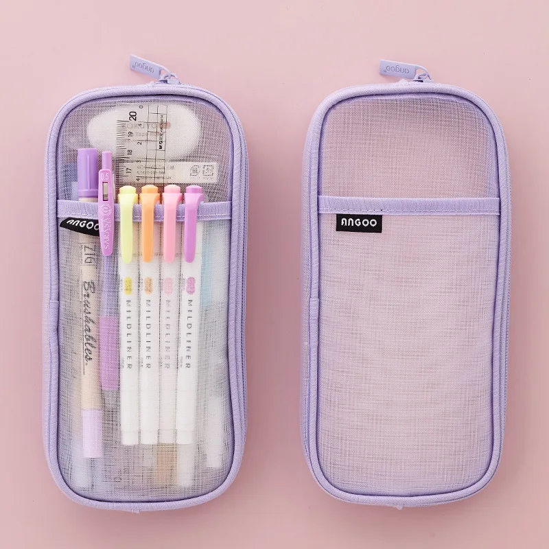 Korean Fashion Transparent Pencil Case Pouches Simple Macaroon Large Capacity Pencil Bag Stationery Organizer Pencilcase Holder