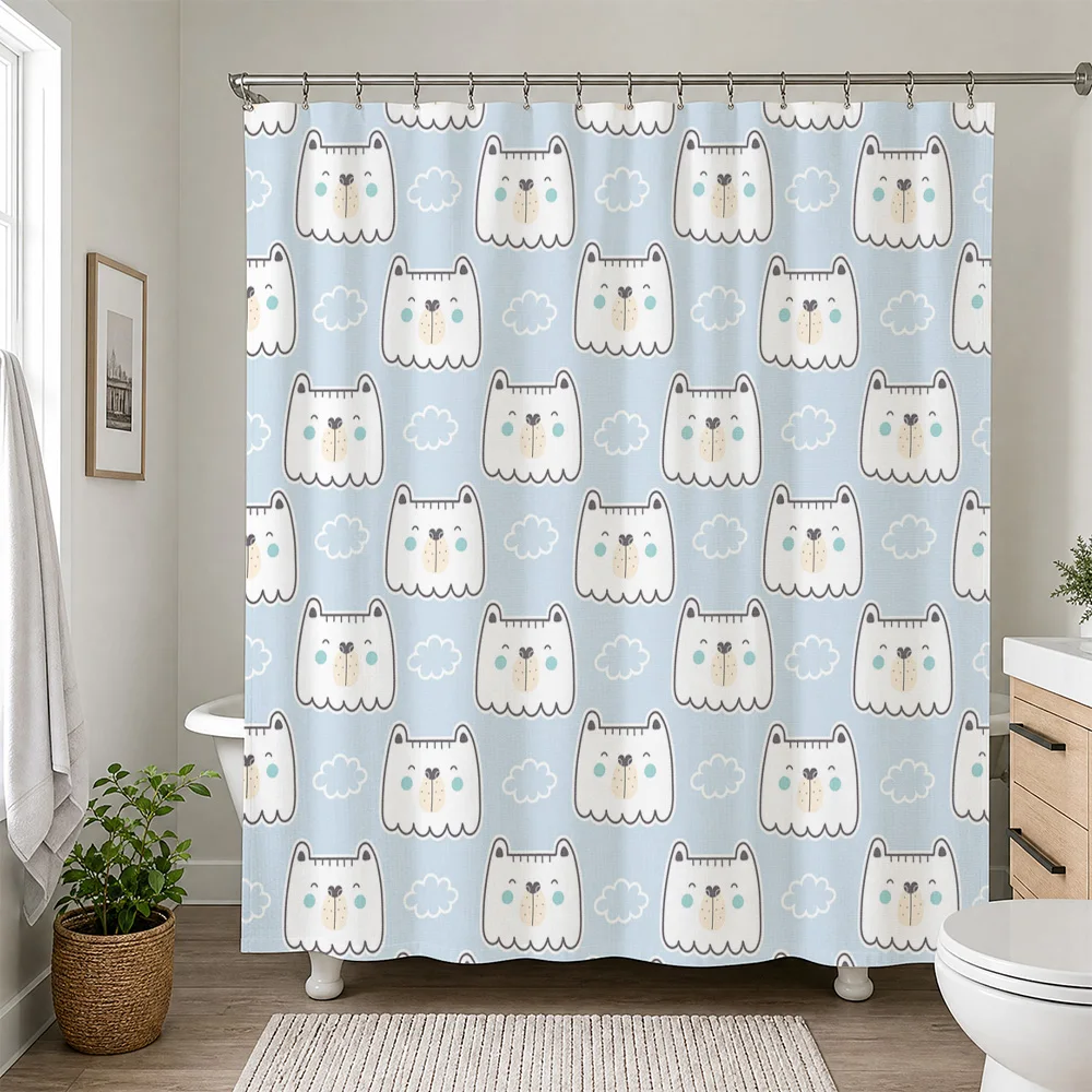 Cute Panda Shower Curtain Waterproof Bathroom Curtain Liner Adorable Cartoon Animals Shower Screen for Nursery Decor Modern Home