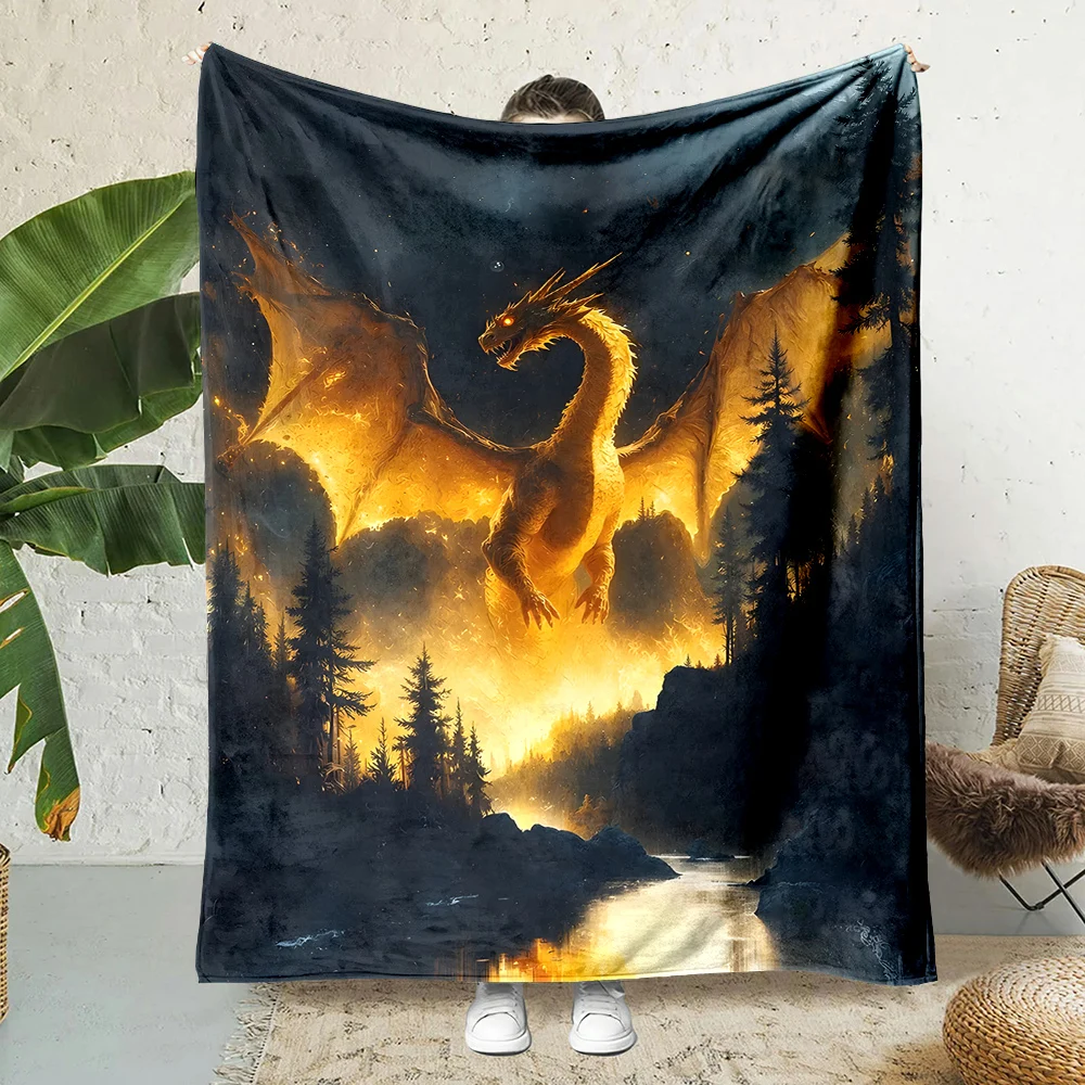 Fiery Dragon Wingspan Forest Canyon Print Blanket Warm Soft Fluffy Kids and Adult Sofa Bed Throw Outdoor Travel Camping RV