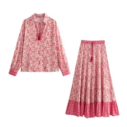 European and American Style Spring and Summer Women's Clothing New 2024 Fashion Casual Lapel Flower Print Shirt Skirt Set