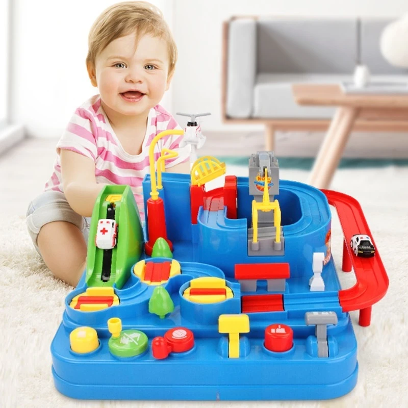 Set di parcheggio giocattolo per pista di avventure per auto, giocattolo puzzle per bambini scorrevoli inerziale