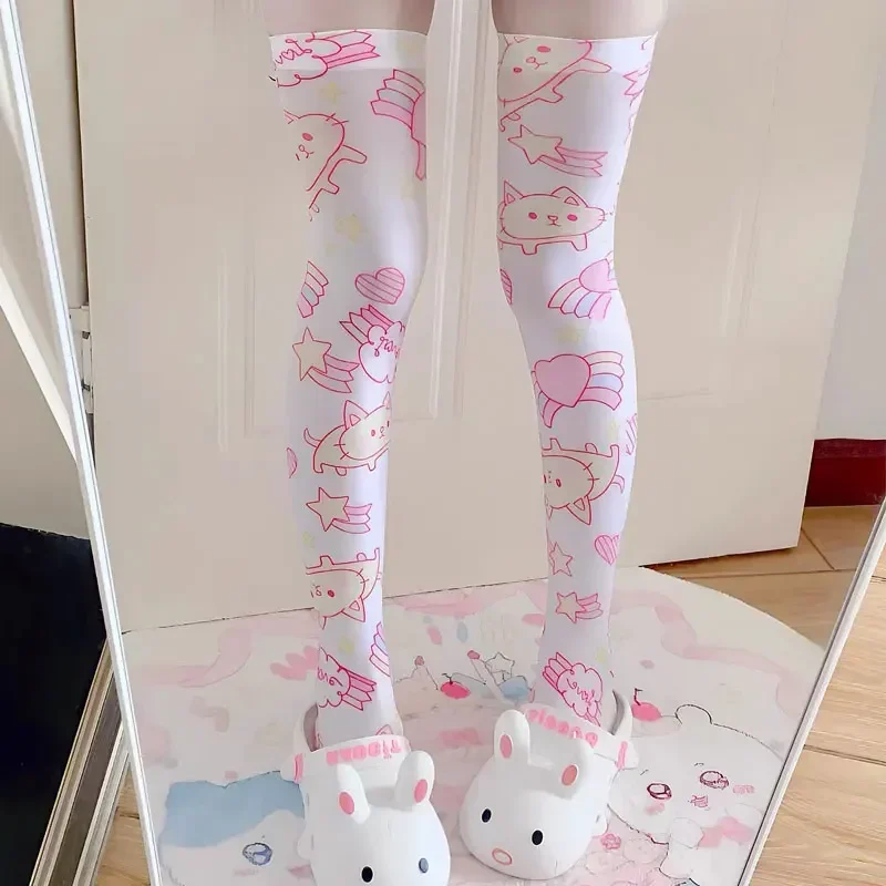 Anime Halloween Lolita Harajuku 3D stampato dolce Kawaii calze per gatti donne calze carine calze bianche strette alte sopra il ginocchio