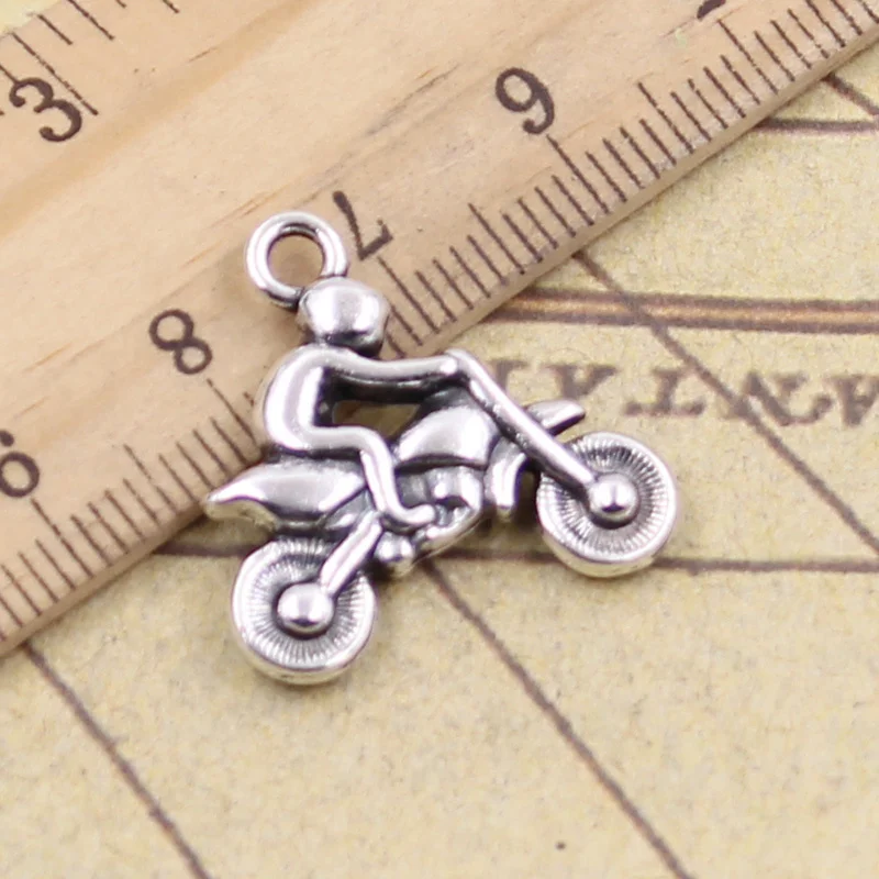 12pcs Charms Motorcycle Motorcross 21x21mm Antique Bronze Silver Color Pendants Making DIY Handmade Tibetan Finding Jewelry