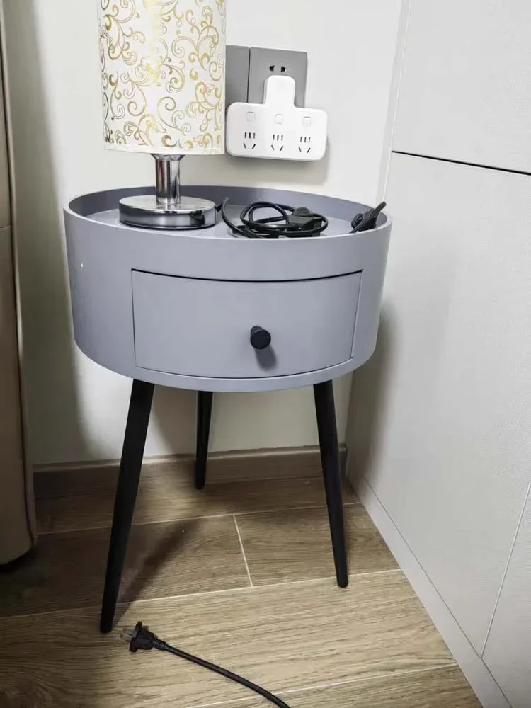 Nordic Style Three Legs Bedside Table Bedroom Wooden Nightstand Light Luxury Simple Small Round Table Desk Lockers Coffee Table