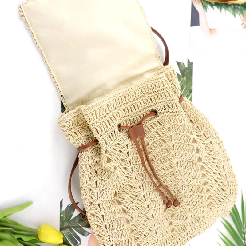 Stylish Boho Straw Woven Backpack Shoulder Bag Beach Bag Handbag for Girlfriend