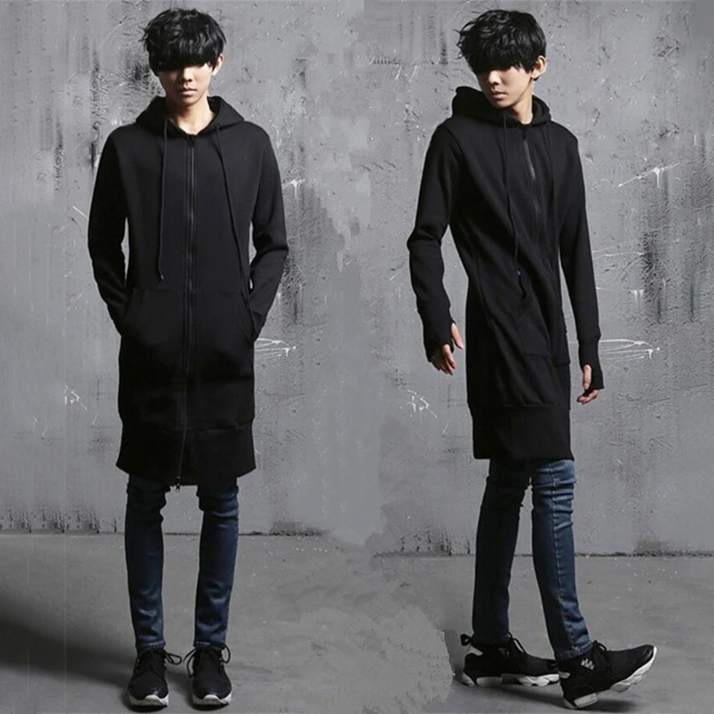 Mens Dark Casual Mid Length Hoodie Autumn Streetwear Fashion Niche Versatile Youth Urban City Boy Gothic Punk Sweatshirt 2026