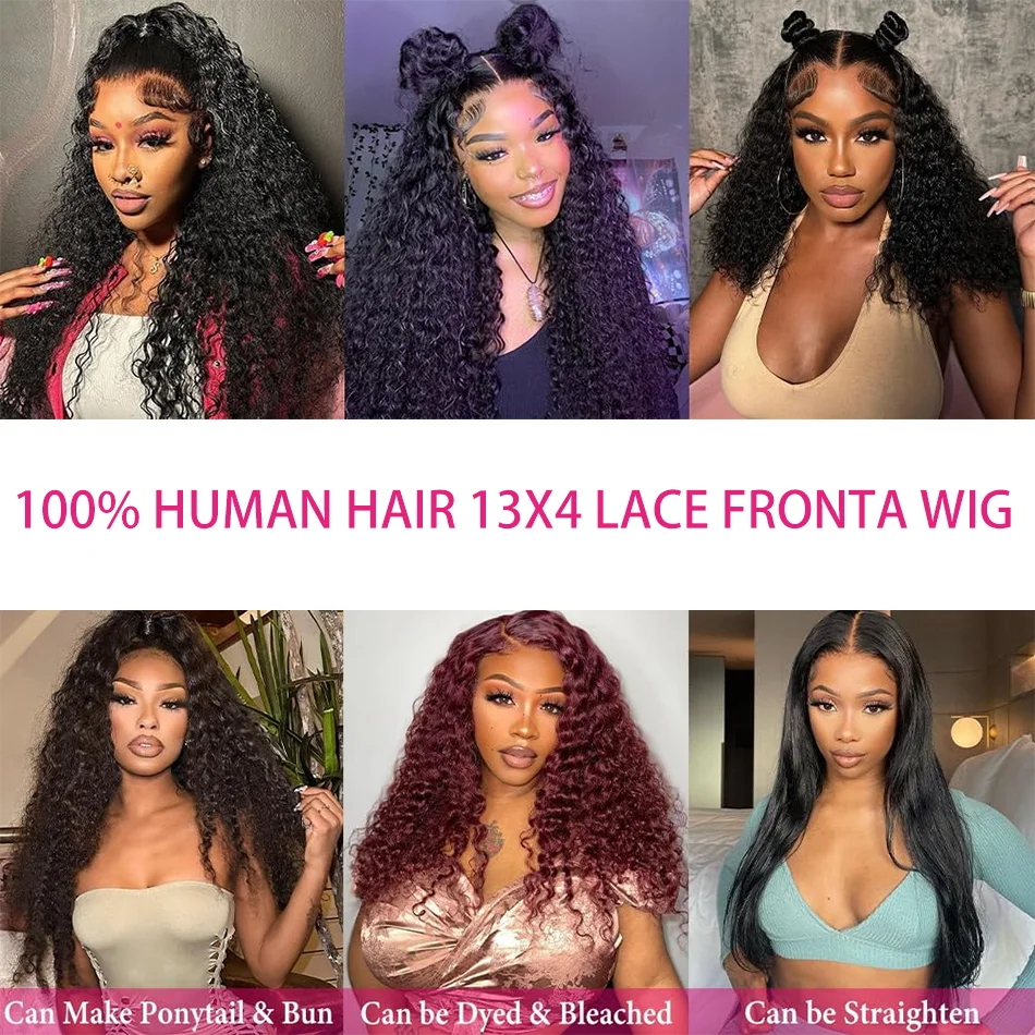 Rambut manusia gelombang dalam sebelum dipetik 13x4 wig Frontal transparan HD wig keriting renda untuk wanita dengan rambut bayi hitam alami