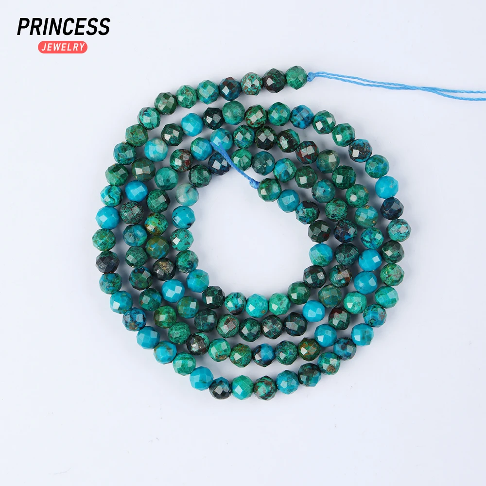 A ++ manik-manik longgar fasted biru alami Azurite 3.5MM untuk membuat perhiasan gelang kalung manik-manik batu aksesori DIY grosir