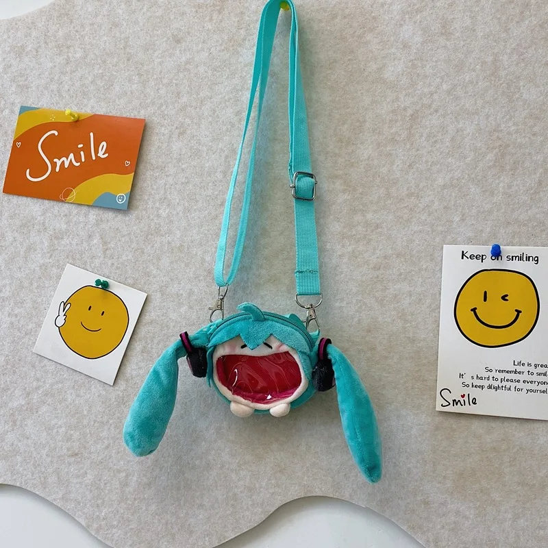 Cartoon Anime Hatsune Miku Shoulder Bag Kawaii Coin Purse Headphone Bag Plush Itabag Crossbody Bag Keychain Pendant Gift