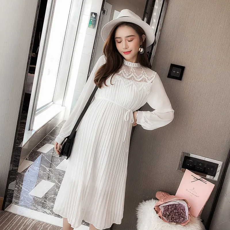 Chiffon Dresses Maternity Clothes For Pregnant Women Long Sleeve Pleated Dresses Pregnancy Maternity Dress Spring New