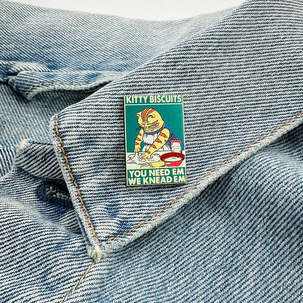 Cute Cat Biscuits Enamel Brooch Funny Cat Chef Lapel Pin You Need Em We Knead Em Animal Badge Baking Enthusiast Gift Accessories