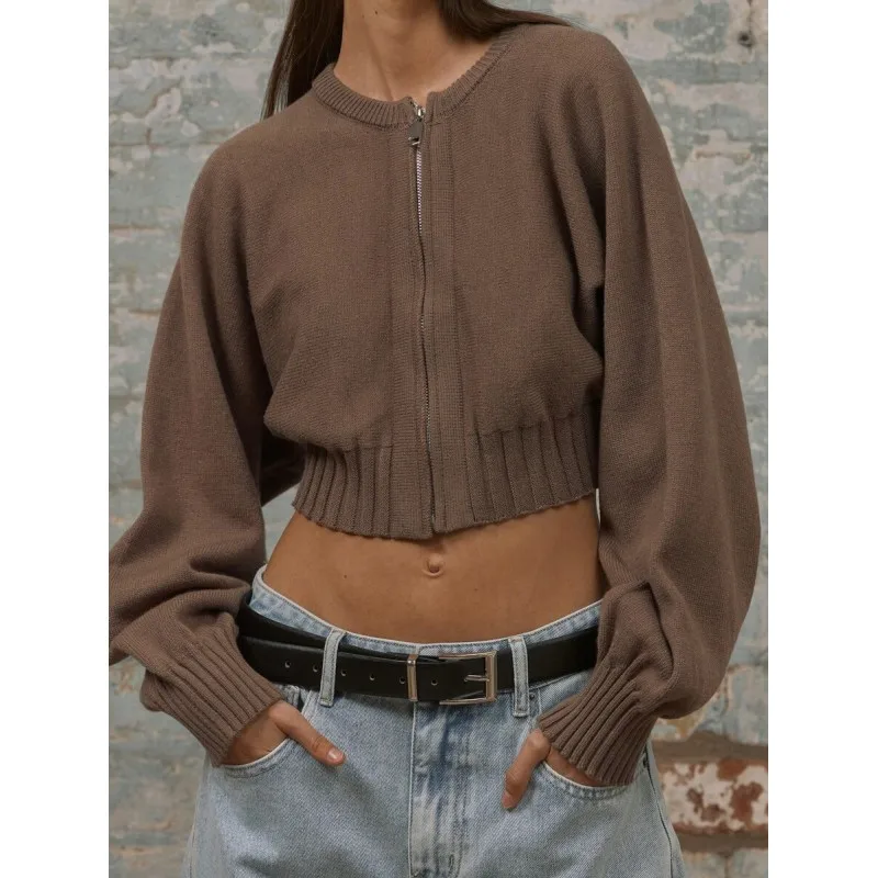 

European and American autumn and winter short sweater top with exposed navel sweater short jacket