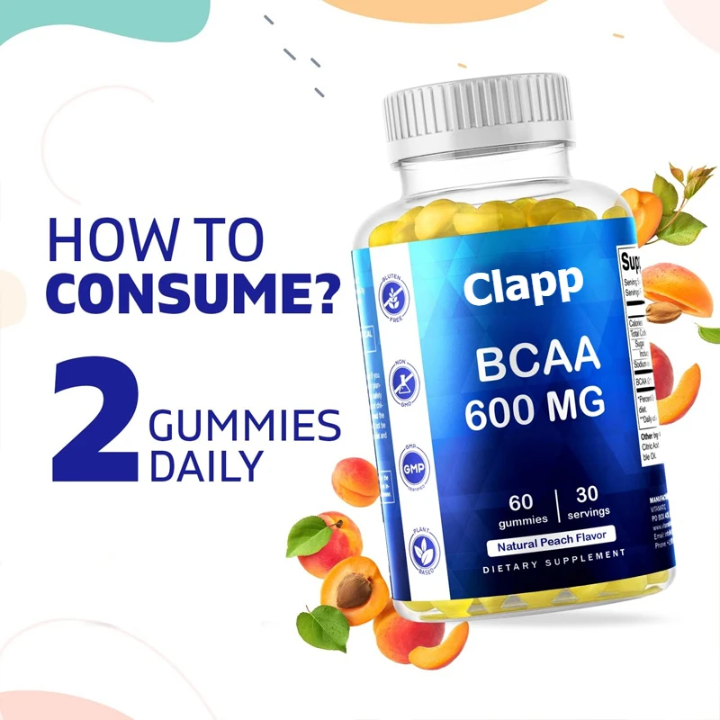 BCAA Gummies - Branched Chain Amino Acid Supplements -600mg-60 Servings of Pure Pectin Gummies Per Serving