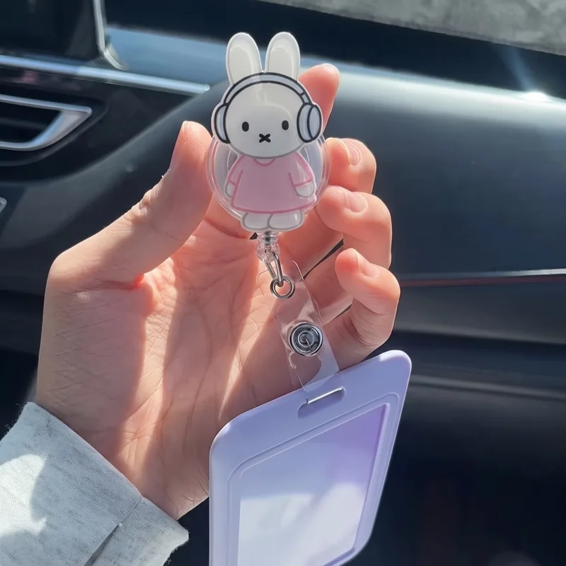 Cartoon Miffy ID Hanging Rope Buckle Scalable 60CM Kawaii Student ID Card Doctor Nurse Work Chest Badge Card Holder Hanging Rope