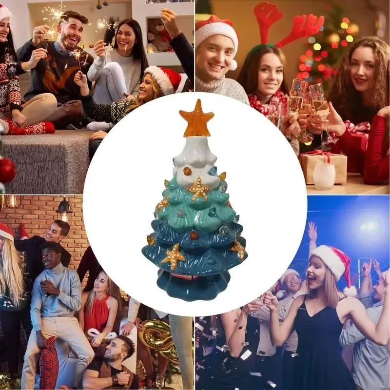 เซรามิคต้นคริสต์มาส LED โคมไฟต้นไม้ Christmas Tree Night Light สําหรับข้างเตียงเซรามิคปลาดาว Christmas Tree Night Light Decor