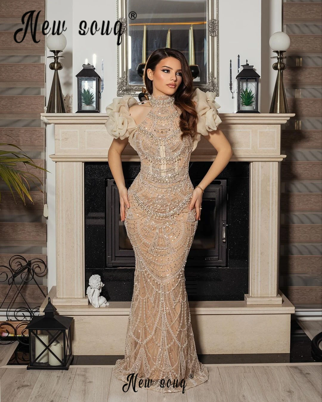 Nude Champagne Party Dress Women Formal Occasion Gowns Beaded Luxury Birthday Wear Dresses Wedding Event Night Dresses Customize