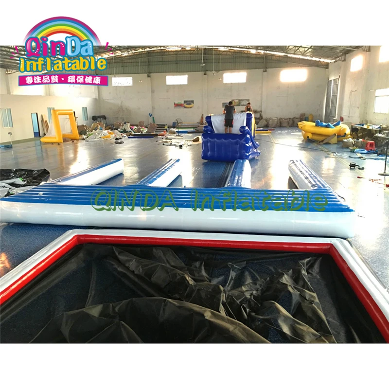 Special Pvc Sea / Lake Floating Inflatable Swimming Pool Rectangular Inflatable Pool With Black Net