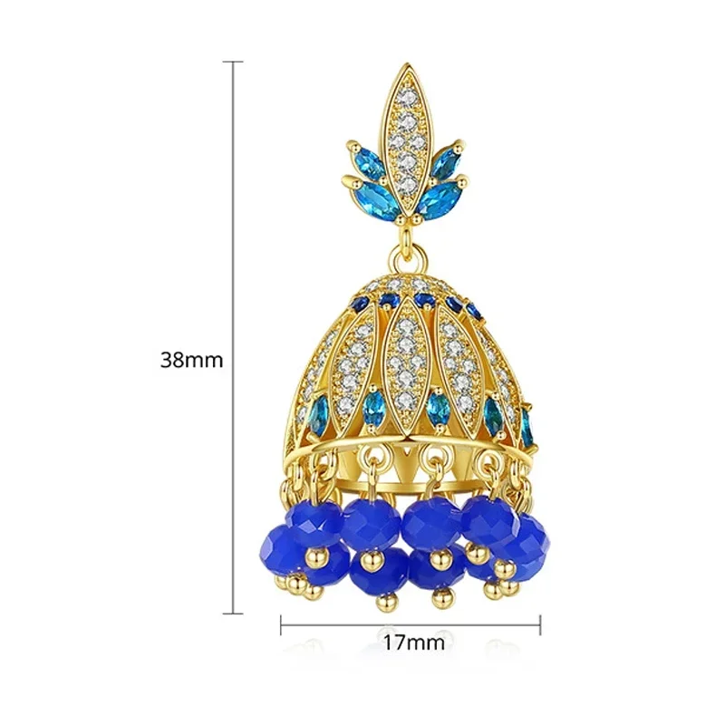 البوهيمي الهندي المرأة كريستال جرس الخرز الزركون قطرة استرخى القرط الزفاف Jhumka العرقية الغجر القبلية أقراط مجوهرات بوليوود #4