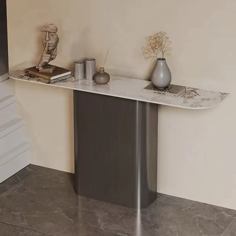 Mesa Consola Metálica Vintage, Estilo Mid-Century Modern, para Recibidor o Vestíbulo, Mesa Consola Nórdica de Mármol, Mueble para Sala de Estar