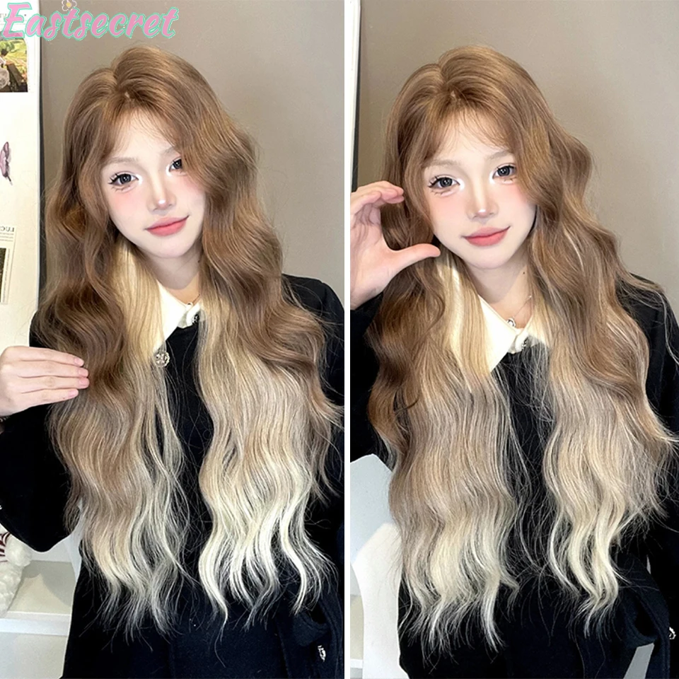 

Gradient Brown Large Wave Machine Woven Chemical Fibre Wig Ash Brown Wigs for Women Long Ombre Middle Part Layered Wig Cosplay