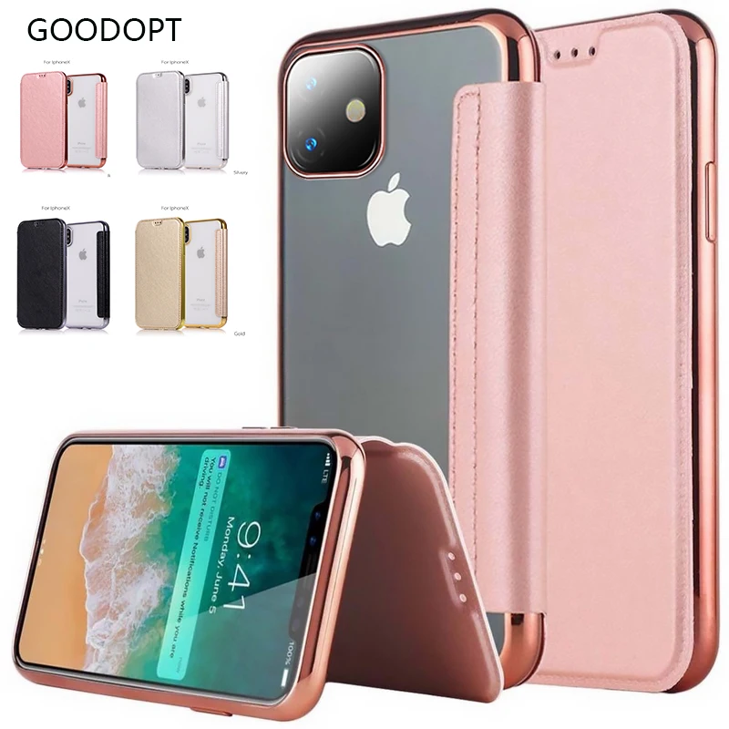 Luxe Portemonnee Flip Telefoonhoesje Voor Iphone 14 13 12 11 15 Pro Max Lederen X Xr Xs Max 7 8 Plus Schokbestendige Doorzichtige Achterkant