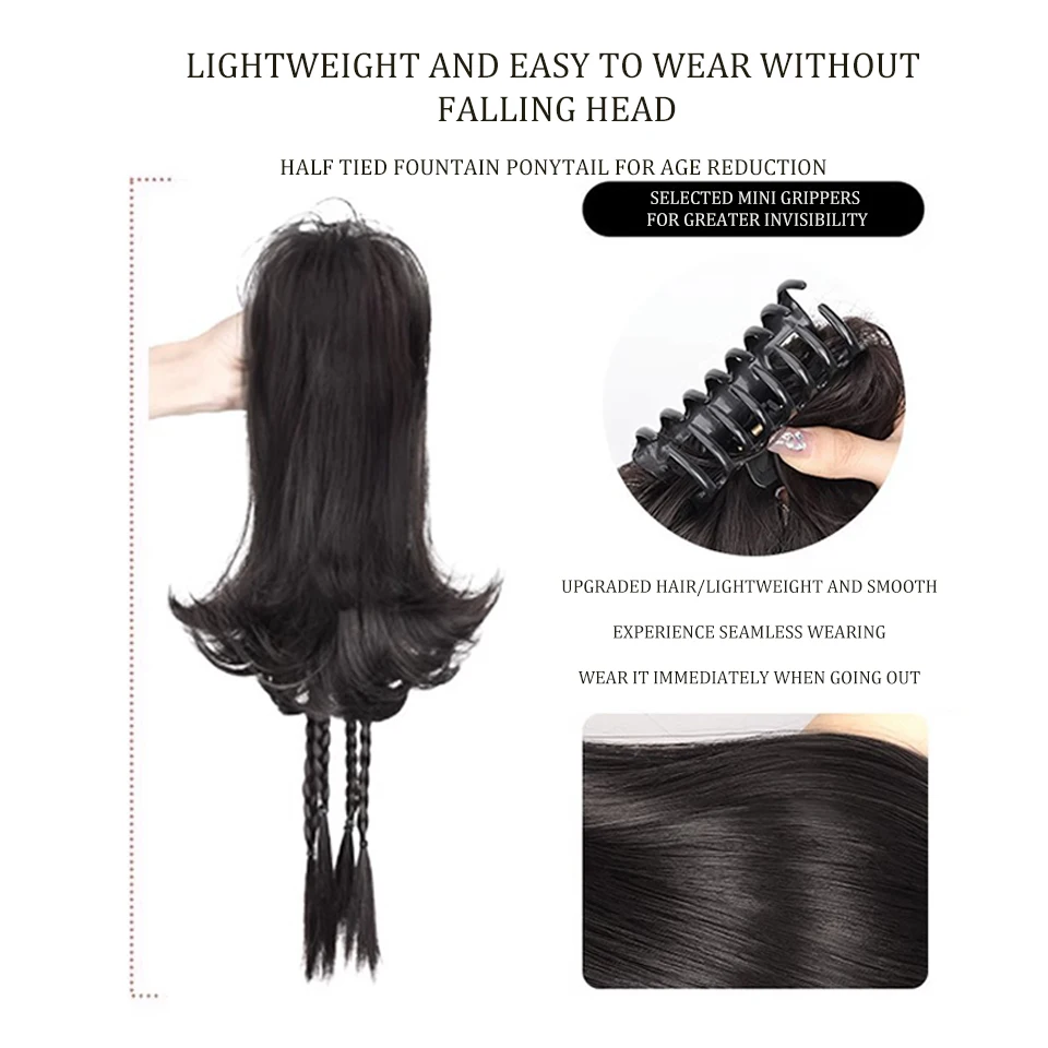 Synthetic Water Ripple Boxing Braid Ponytail Wig Claw Clip On Ponytail Hair Extension Hair For Women Waterfall Half Tie High Pon