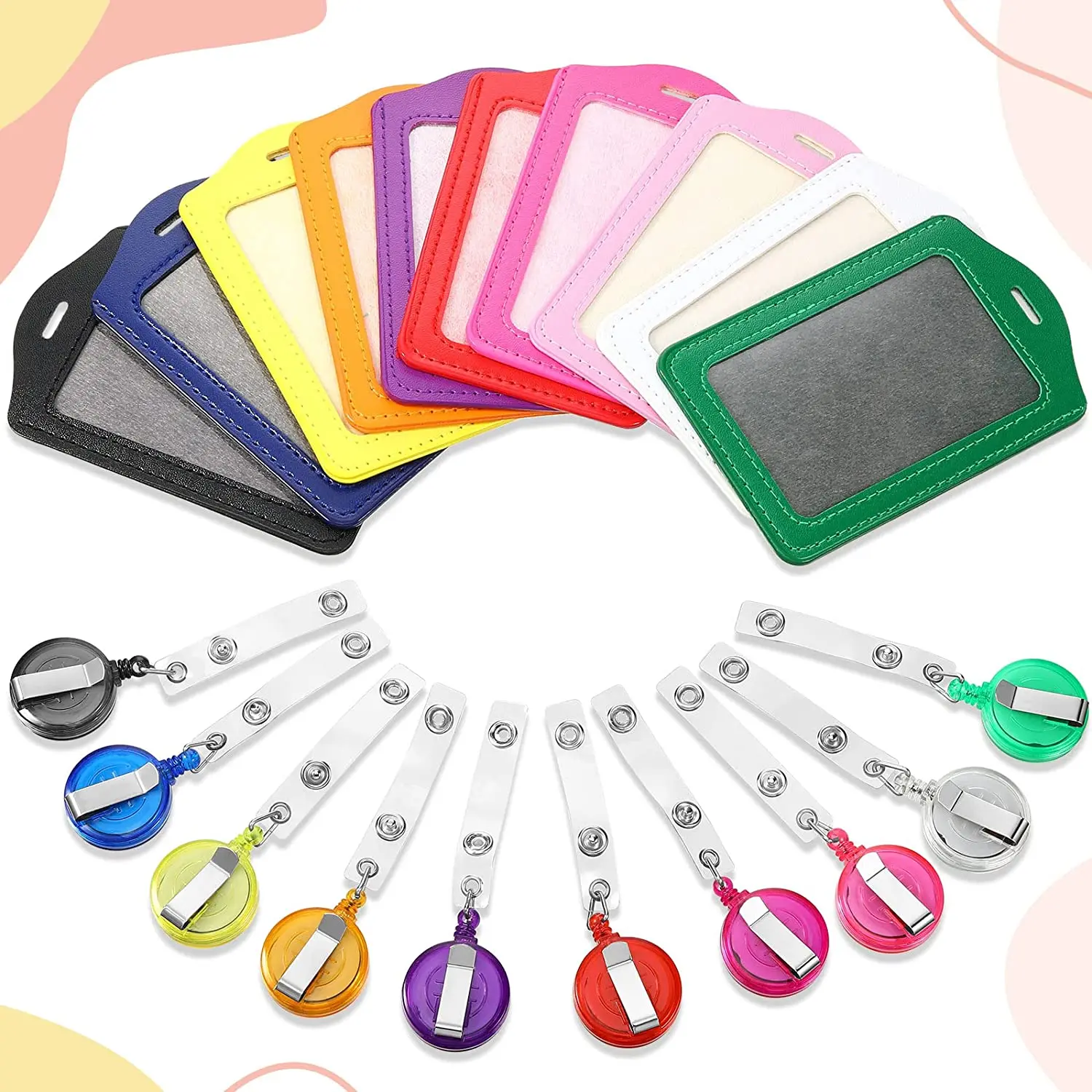 8 Pcs PU Leather Card Cover Case with ABS Retractable Badge Reel Credit ID Card Badge Bag Hospital Medical Workers Work Card