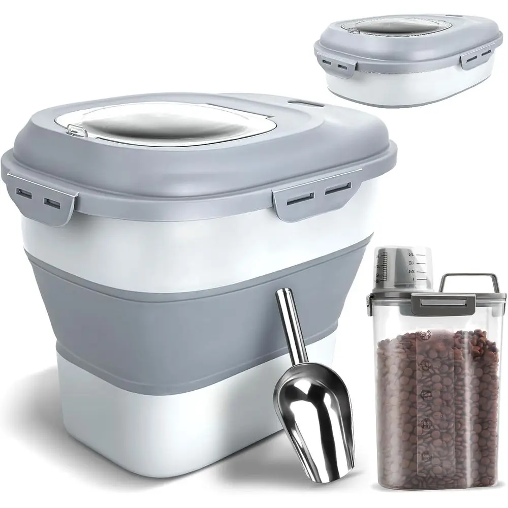 

Airtight Collapsible Pet Food Container with Lid, Rolling Wheel, Scoop, 3L Small Container for Dog, Cat Food and Dry Goods