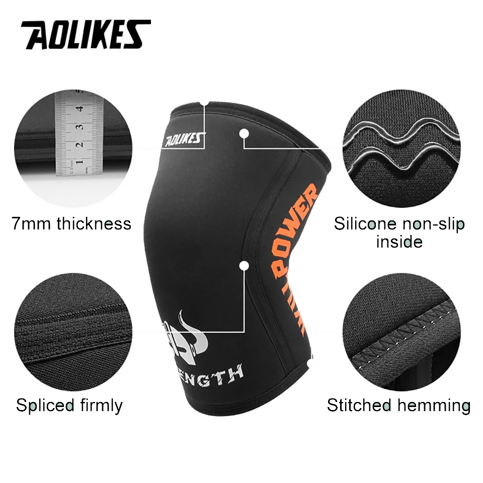 AOLIKES-Genouillères de dehors en Néoprène pour Homme et Femme, 1 Paire, 7mm, Compression WePackage, Levage, Pression, Crossfit, Entraînement,