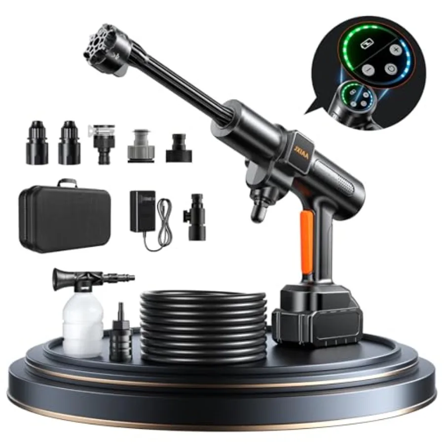 

Беспроводная мойка высокого давления на аккумуляторе с насадкой 6-в-1, шлангом 32 фута (высокоэластичный), портативный ручной очиститель для дома и автомобиля, черный