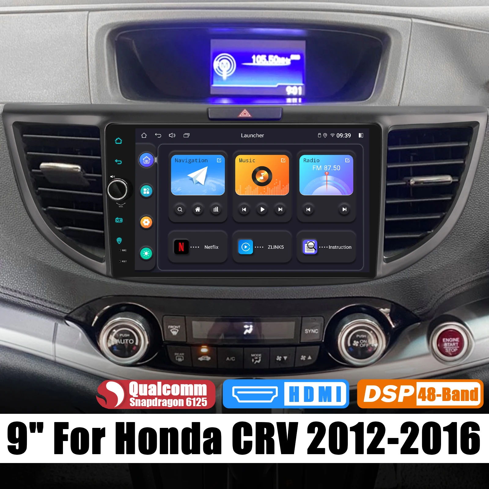 JOYING Upgrade 9 Inch Android Car Radio Stereo Multimedia Player For Honda CRV 2012-2016 with Wireless Carplya Android Auto