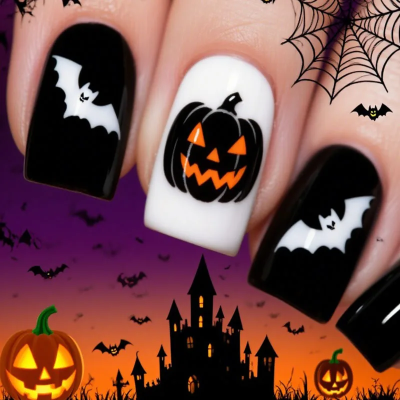 

24Pcs Halloween Press on Nails Dark Spice Bat Pumpkin Full Coverage Nail Tips for Women&Girl Removable Wearable False Nail