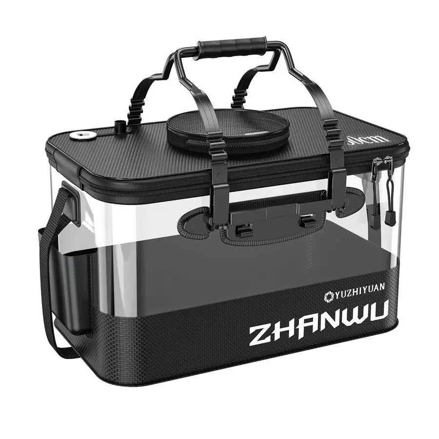 

Bucket Foldable, 6Gallon 10Gallon Live Bait Bucket,Thickened EVA Transparent Lid Live Fish Container with Aeration Hole, Live Ba