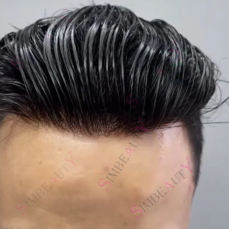 شعري طبيعي الرجال الشعر المستعار دائم رقيقة الجلد كامل بولي Base قاعدة الذكور بني داكن خصلات الشعر المستعار الإنسان متموجة/مستقيم رجل نظام الاصطناعية #6