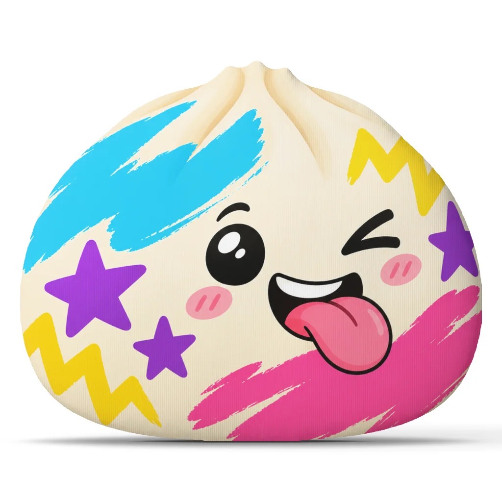 Color Pop Bao Dumpling Pillow Cute Winking Tongue Out Food Cushion Shaped Stuffed Throw Pillow Sofa Home Decor Accent Gift